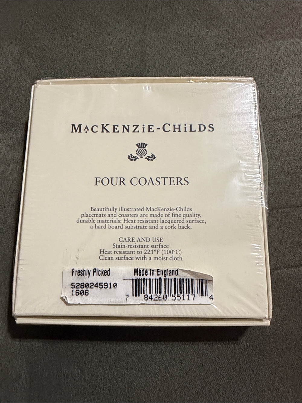 MacKenzie-Childs “Freshly Picked” Coaster Set of 4, NIB - Picture 3 of 3